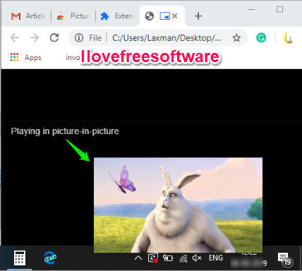 local video playing in picture in picture mode on chrome