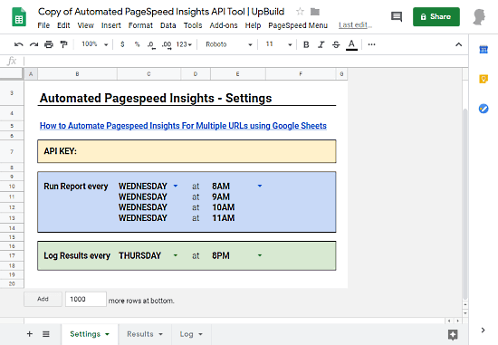 log pagespeed for multiple url