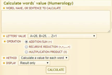 online word numerology calculator