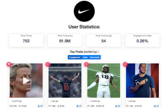 see the top 100 posts of Instagram public profiles