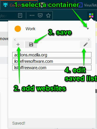 select container add site and save