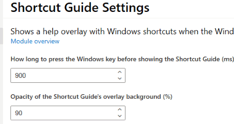 shortcut guide settings