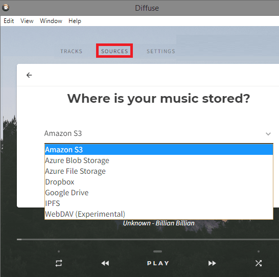 Diffuse Choose a Music Source