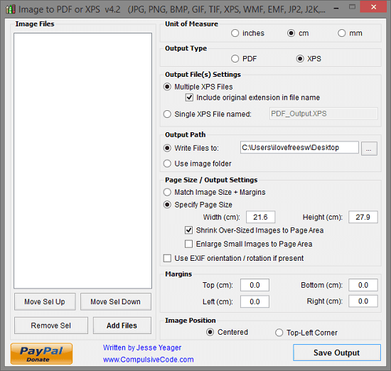 Image to PDF or XPS interface