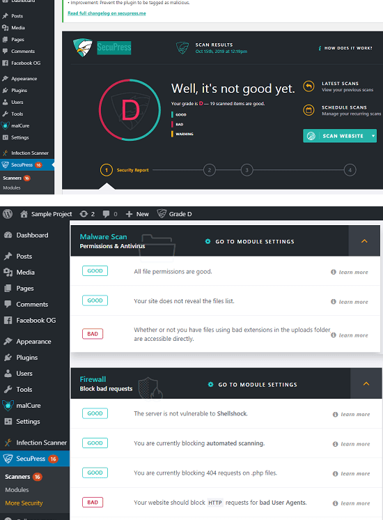 SecuPress WordPress malware scanner plugin