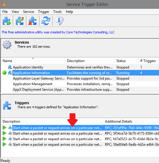 Service Trigger Editor rules created