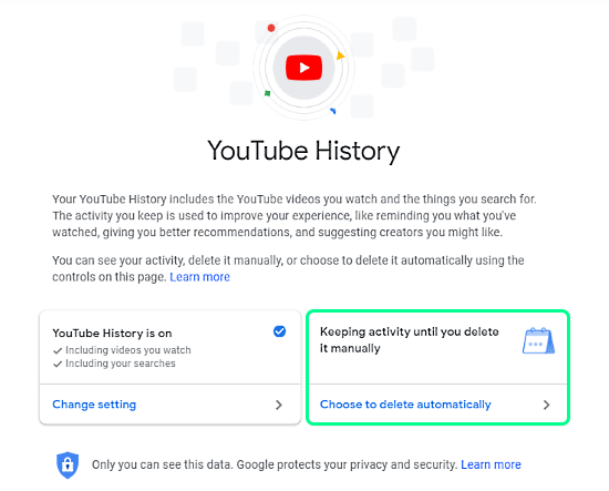 automatically delete YouTube history