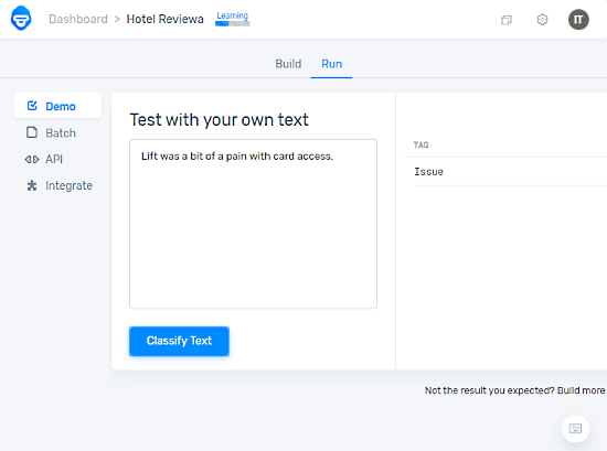 ml based text classification with api and batch mode