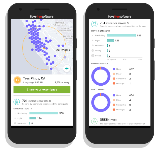 map earthquakes with damage report