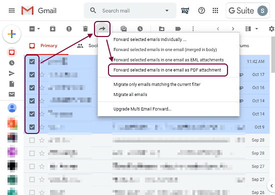 forward multiple emails in gmail