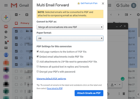 forward multiple gmail emails as PDF