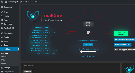 malCure WordPress malware scanner