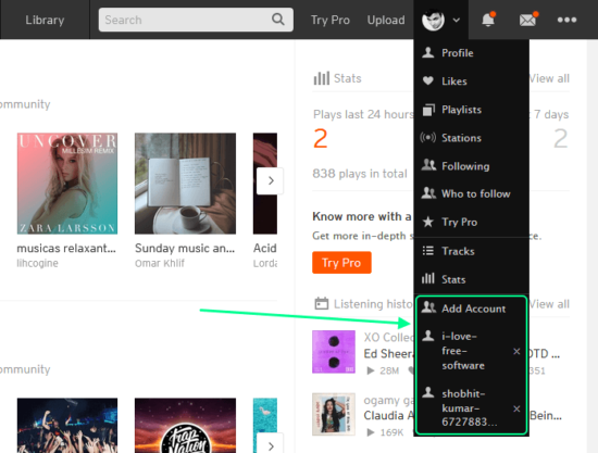 soundcloud account switcher