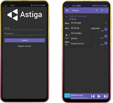 Astiga Login and List Storage