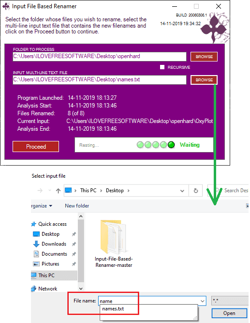 Input Based File Renamer in Action