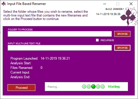 Input Based File Renamer interface