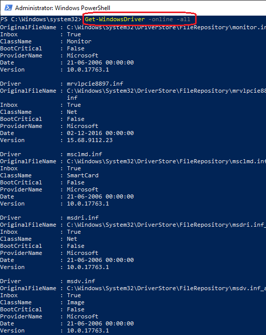 PowerShell List Installed drivers