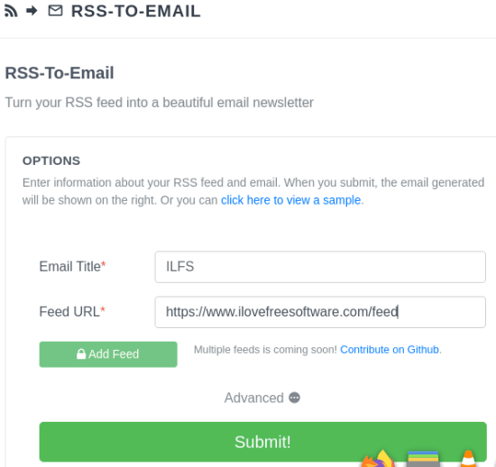 RSS to email enter feed URL