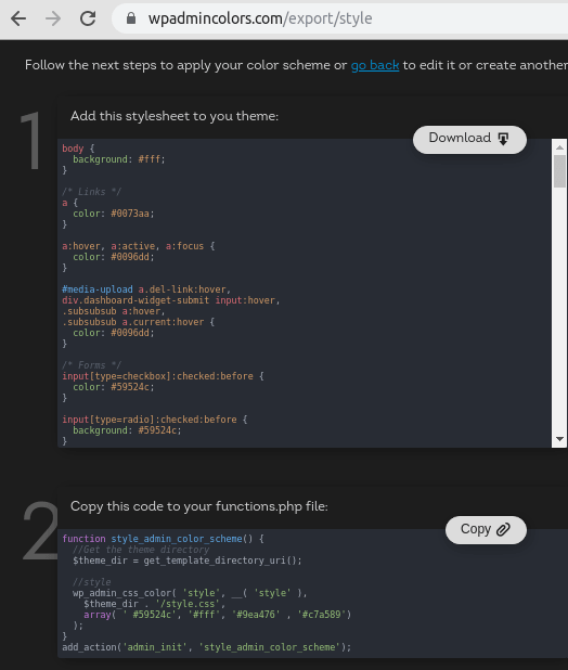 WP Admin Color Changer CSS Code