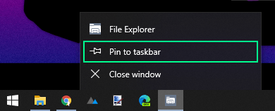 pin new File Explorer to taskbar on Windows 10