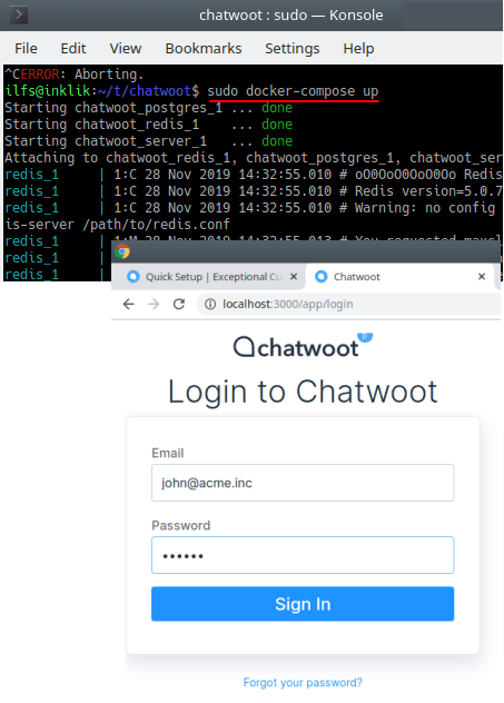 chatwoot docker compose up