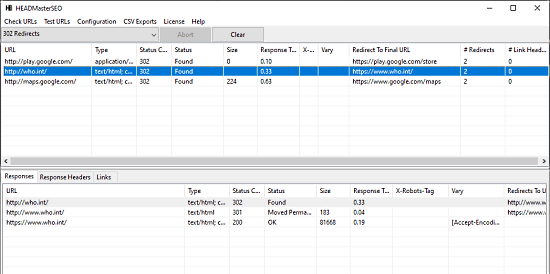 Bulk check 302 redirects