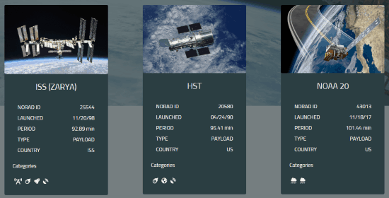 choose satellite to track in realtime