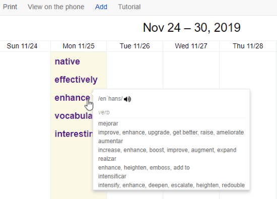 hover on the word to view synonyms