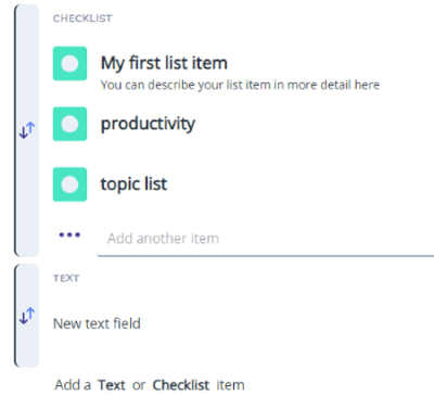 make a list with text and checklist
