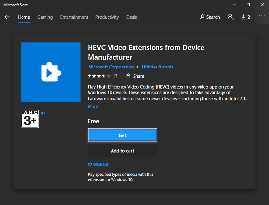 hevc plugin for Windows 10
