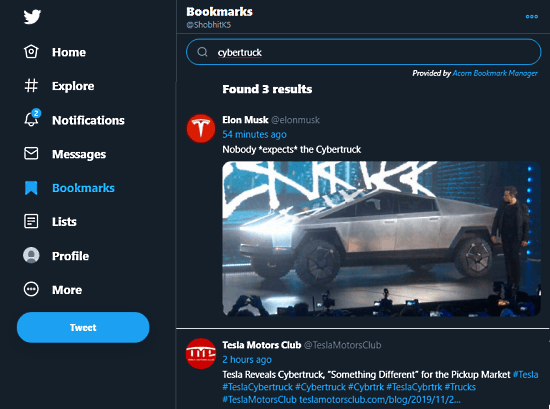 search bookmarked tweets on Twitter