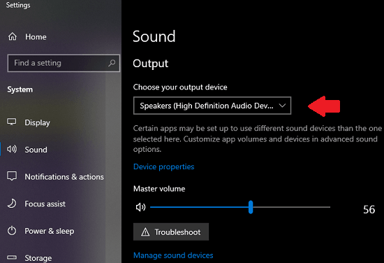 set default audio output devcie in Windows 10