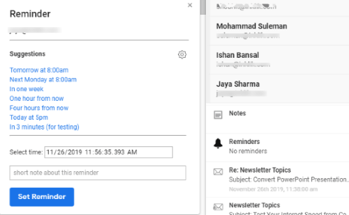 set reminder for your email contacts