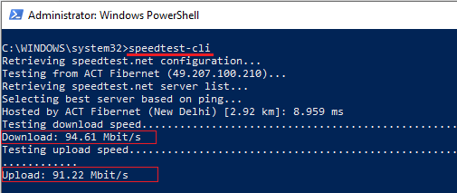 speed test cli in action