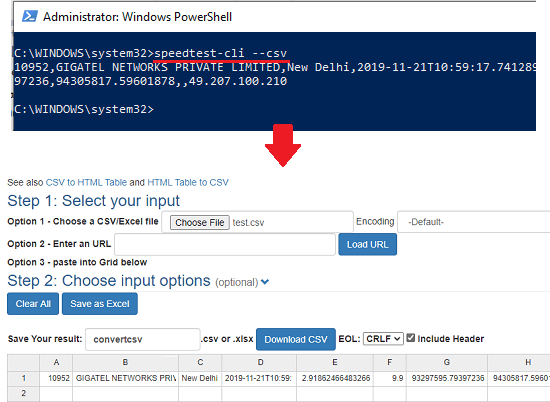 speedtest csv output