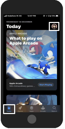 Open your iPhone App Store and tap on your Avatar