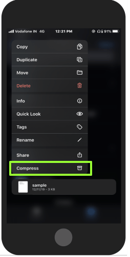 compress folder on iPhone