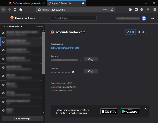 free open source firefox password manager