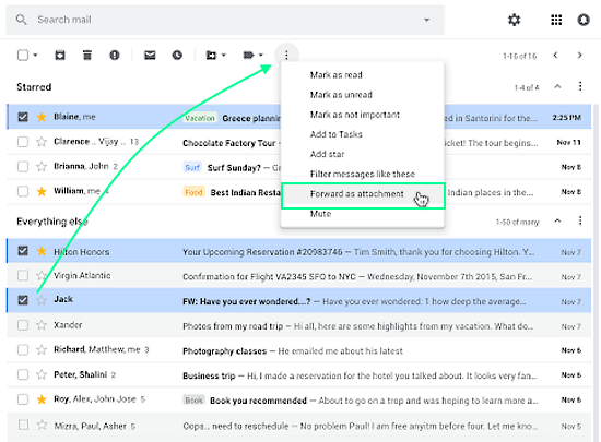 forward multiple emails as attachment in gmail
