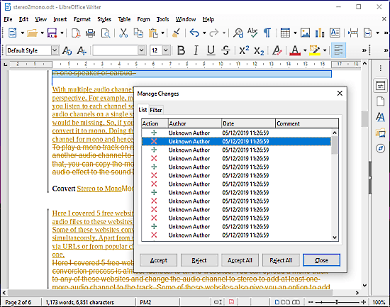 Libre Writer Text Compare Feature