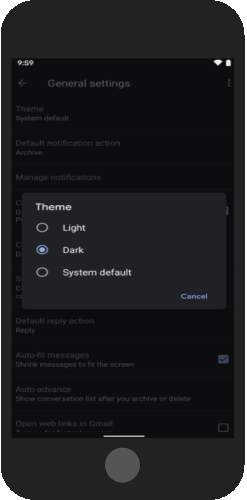 go to settings to enable dark mode for gmail