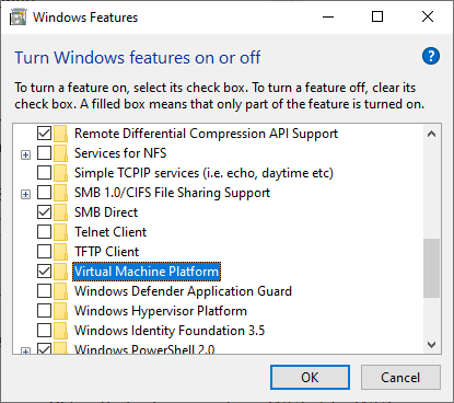 windows features virtual machine platform