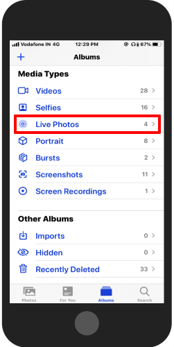 open Album in Photos app and tap Live photos