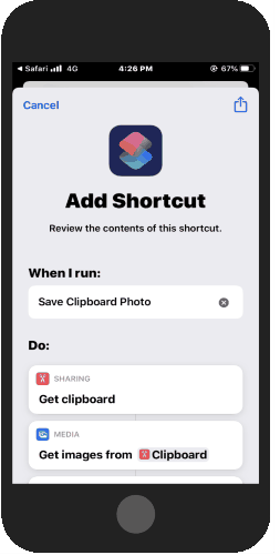 run save clipboard photo shortcut