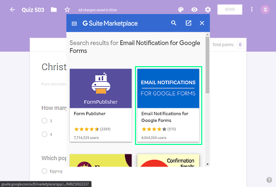 email notifications for Google Forms