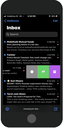 slide left whichever email you want to flag and tap on More