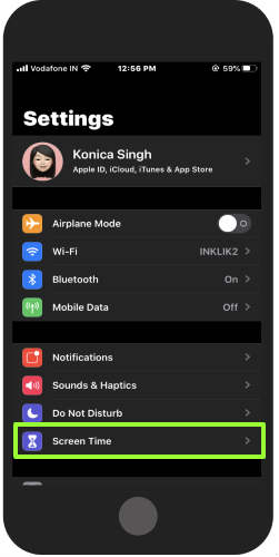 tap on Screen Time to view more options