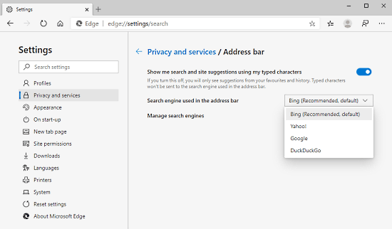 How to Change Default Search Engine in Microsoft Edge Chromium
