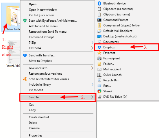 copy folders to Dropbox with right click in Windows 10