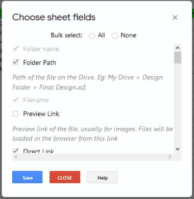 customize the display fields fo the sheet